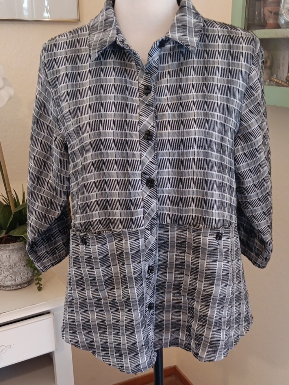 Habitat Woven Stripe Button Front Top